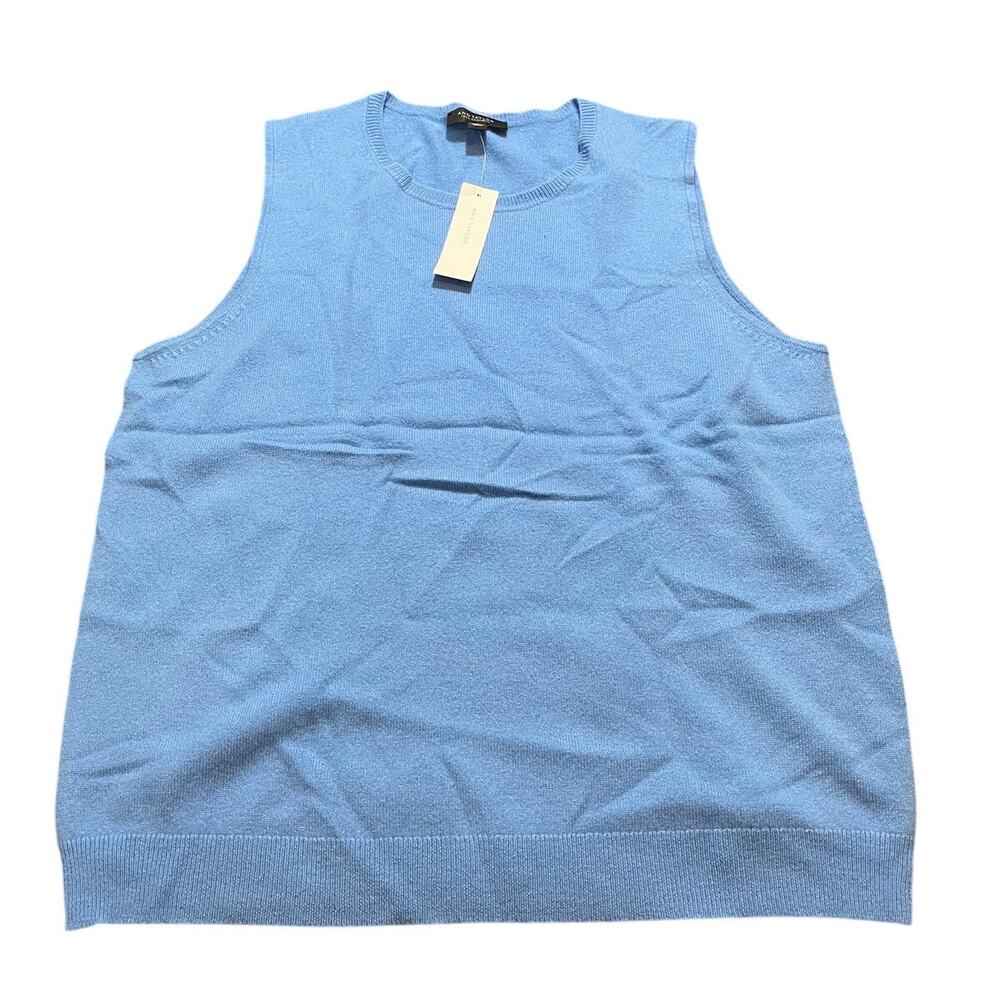 NWT Ann Taylor 100% Cashmere Sweater Vest Blue Soft Top Womens Size XXL‎
